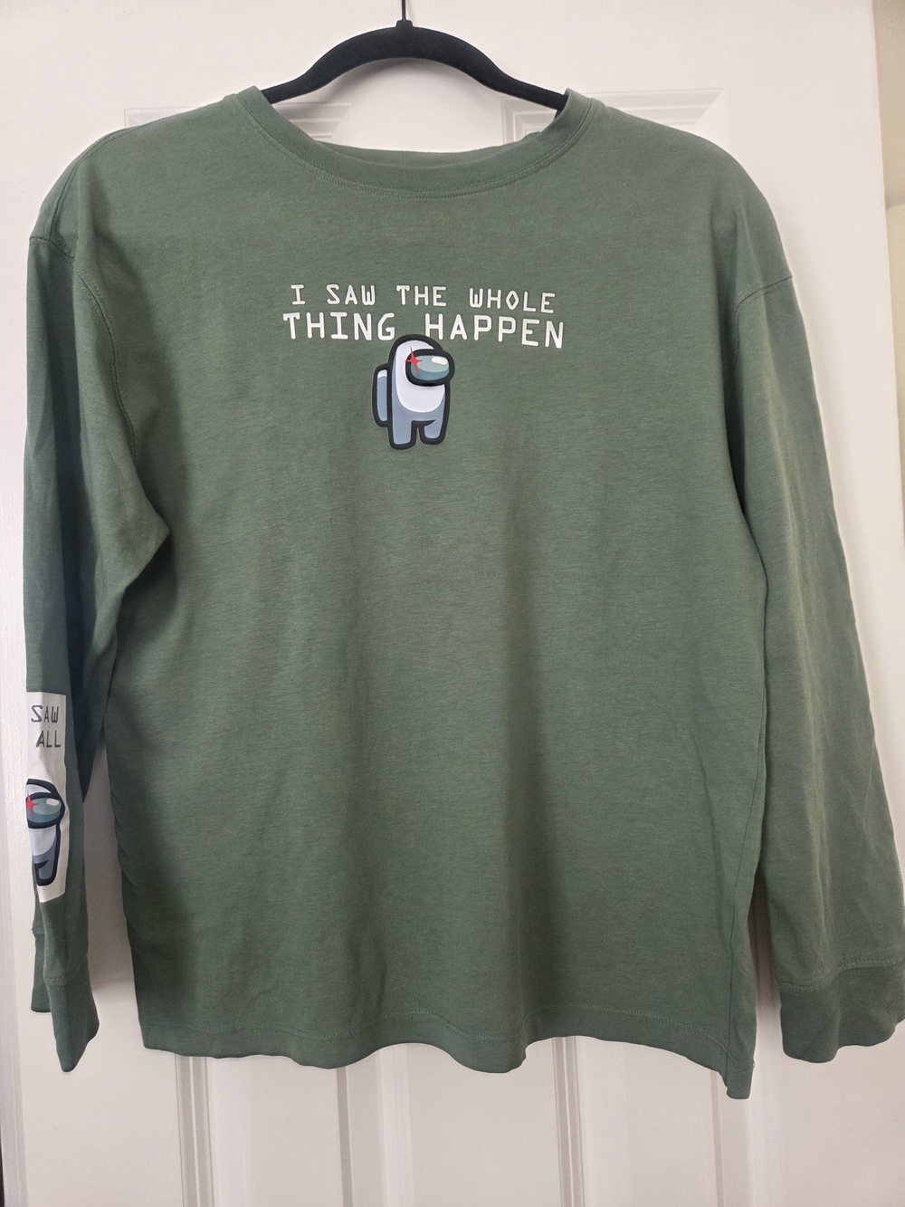 Zara Olive Green 'I Saw The Whole Thing Happen' Among Us Long Sleeve Tee
